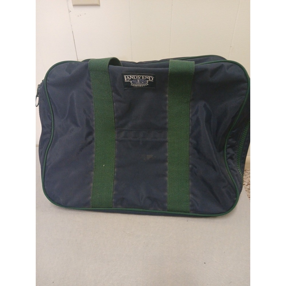 Lands' End Lighthouse Vintage  Duffle Bag Blue/Green Weekender Made in USA